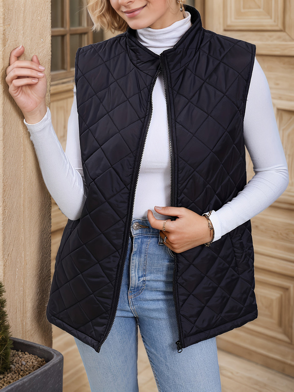 Lowri | Longline Quilted Zip-Up Gilet
