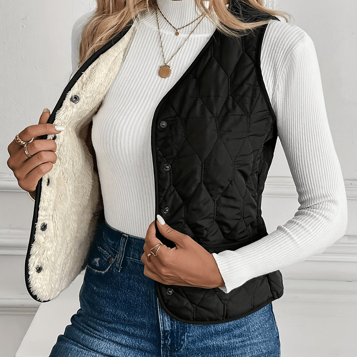 Azalee | Reversible Borg & Quilted Gilet