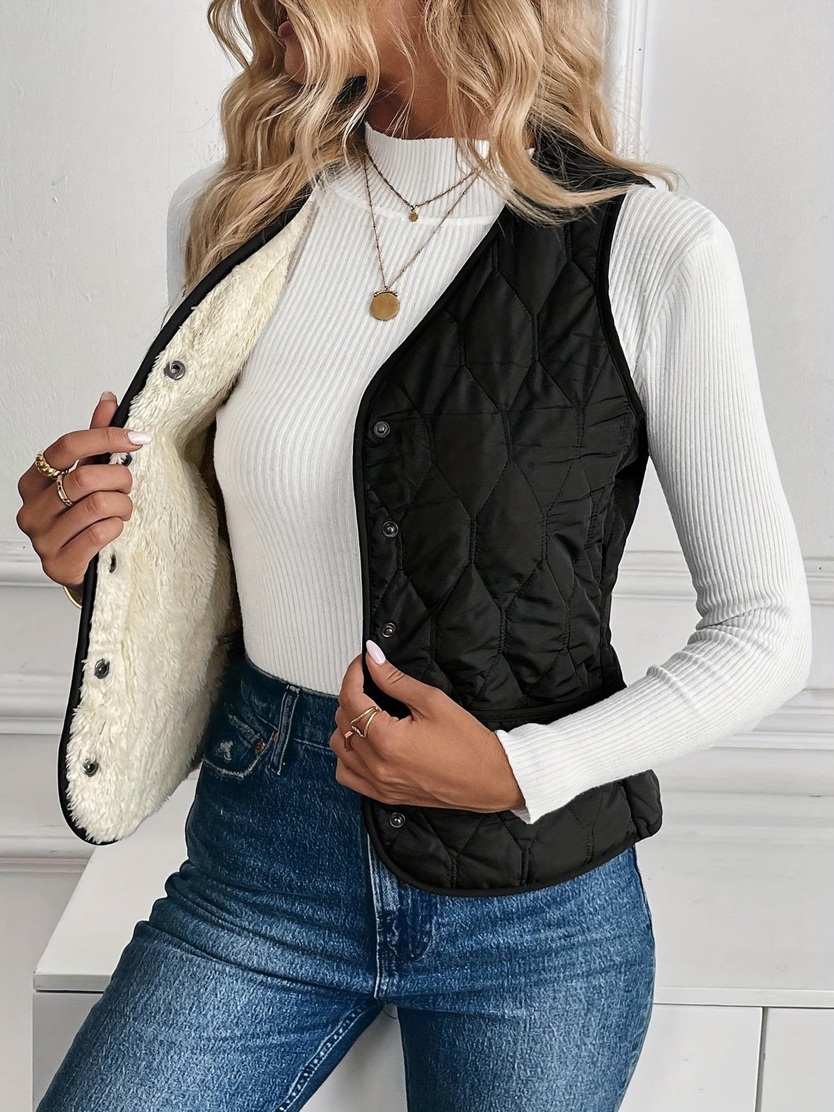 Azalee | Reversible Borg & Quilted Gilet