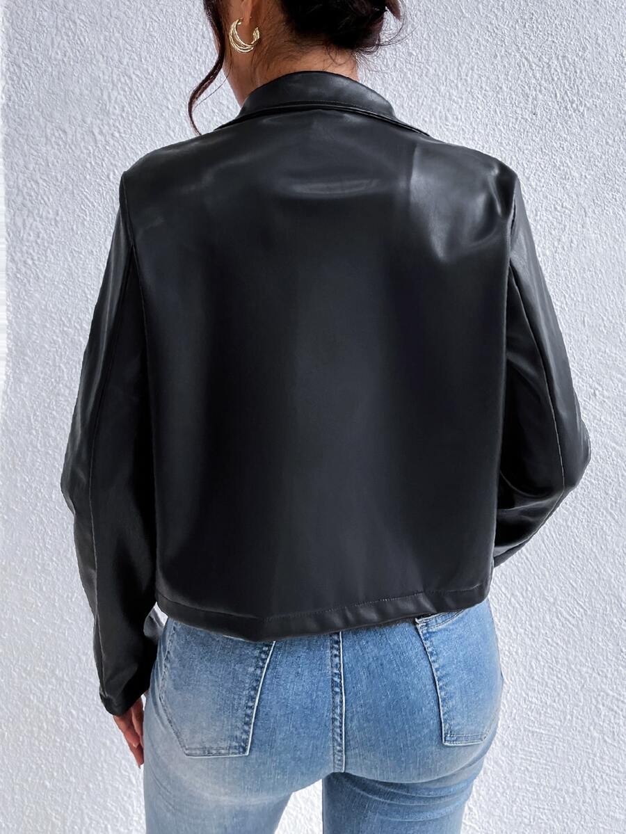 Giselle | Cropped Collared Faux Leather Jacket for Winter