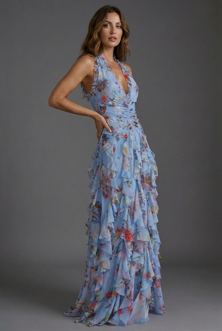 Katriel | Floral Halter Ruffle Women's Party Dress