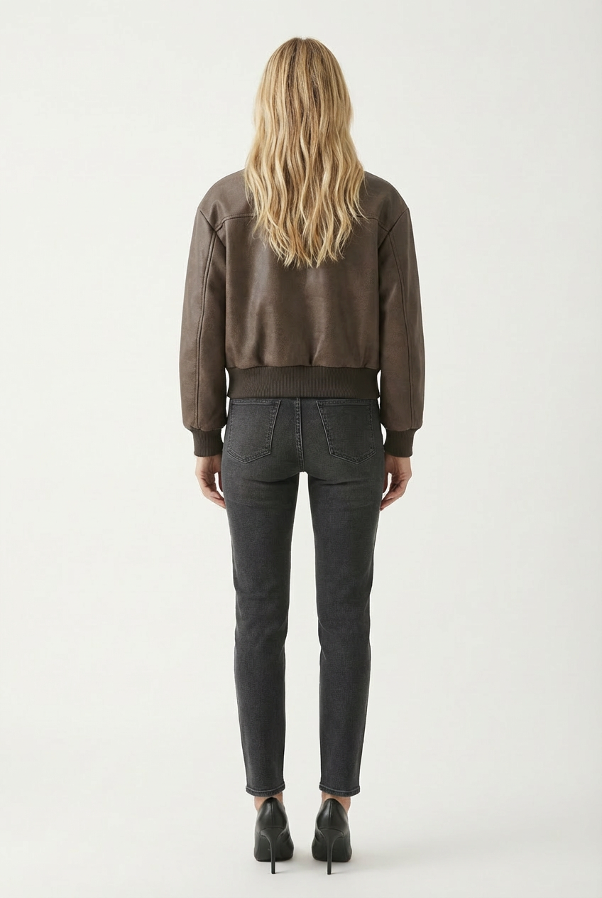 Harriet | Cropped Chest-Pocket Bomber Faux Leather Jacket for Winter