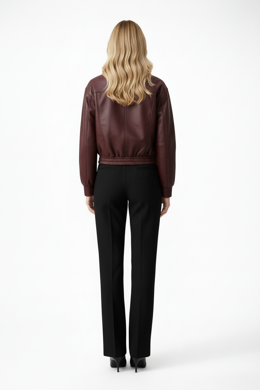 Wren | Cropped Elasticated-Hem Bomber Faux Leather Jacket for Winter