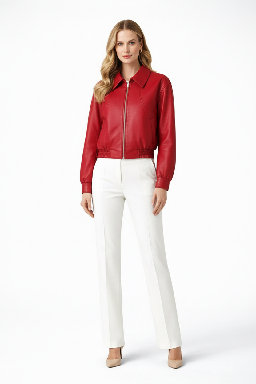 Wren | Cropped Elasticated-Hem Bomber Faux Leather Jacket for Winter