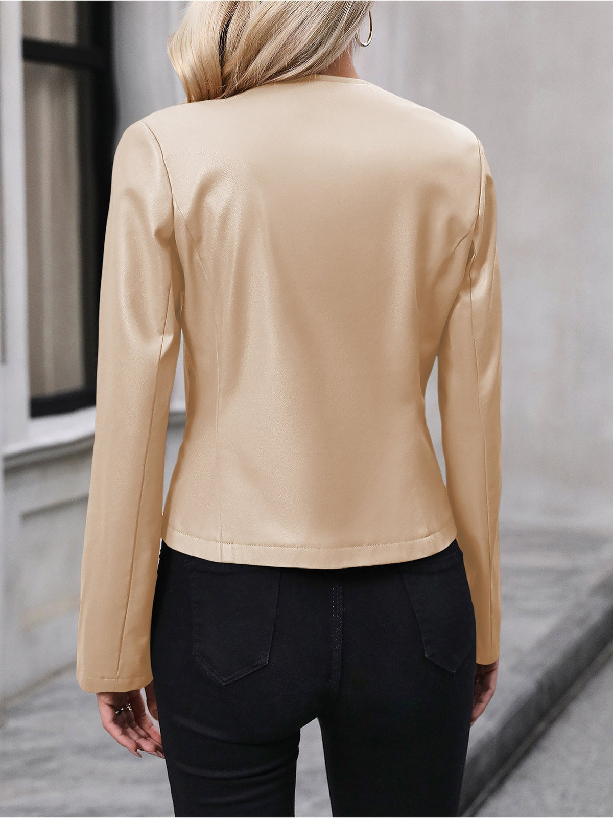 Faye | Round-Neck Cropped Faux Leather Jacket for Winter