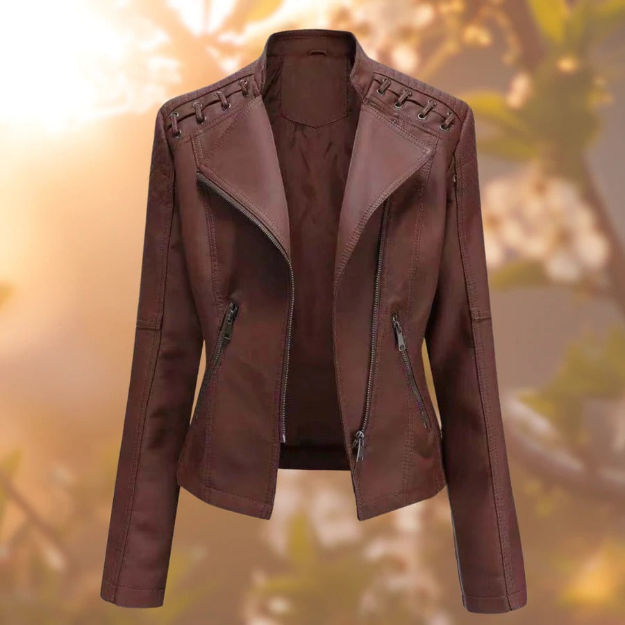 Ivy | Lace-Up Shoulder Biker Faux Leather Jacket for Winter