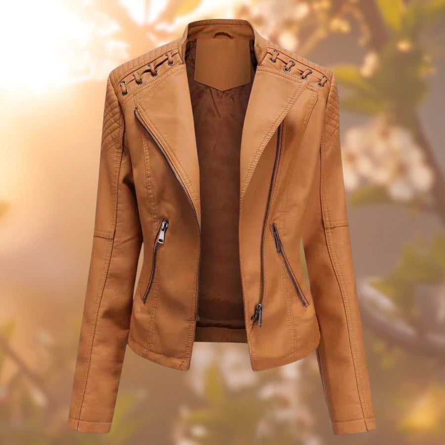 Ivy | Lace-Up Shoulder Biker Faux Leather Jacket for Winter
