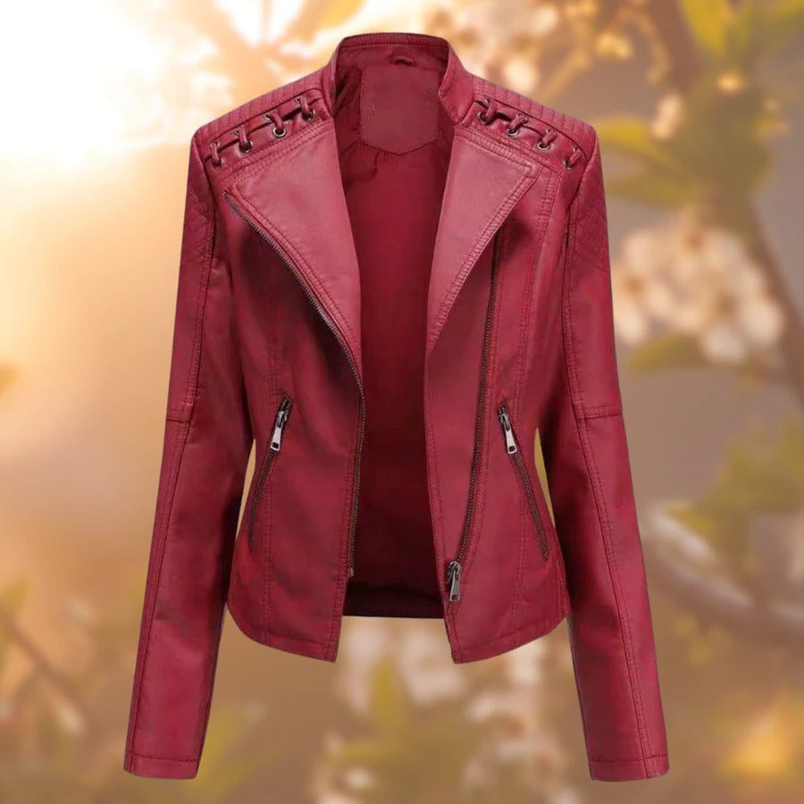Ivy | Lace-Up Shoulder Biker Faux Leather Jacket for Winter