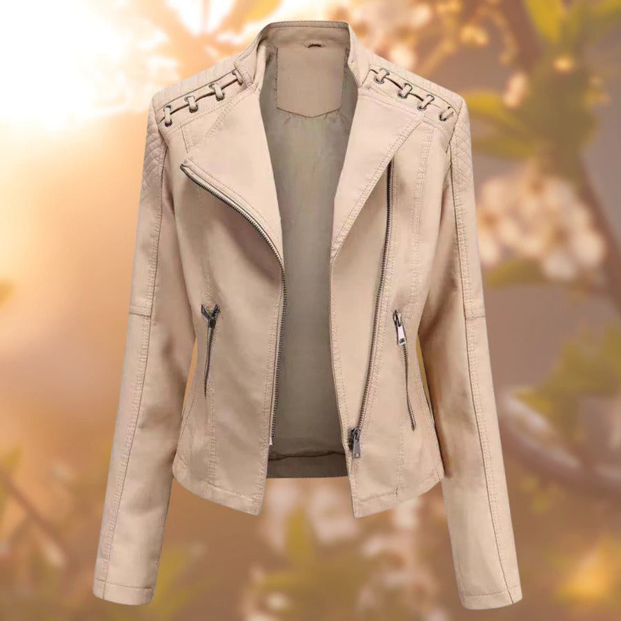 Ivy | Lace-Up Shoulder Biker Faux Leather Jacket for Winter