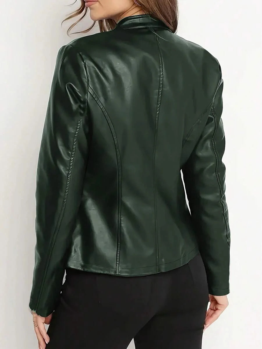 Vienna | Stand-Collar Fitted Biker Faux Leather Jacket for Winter