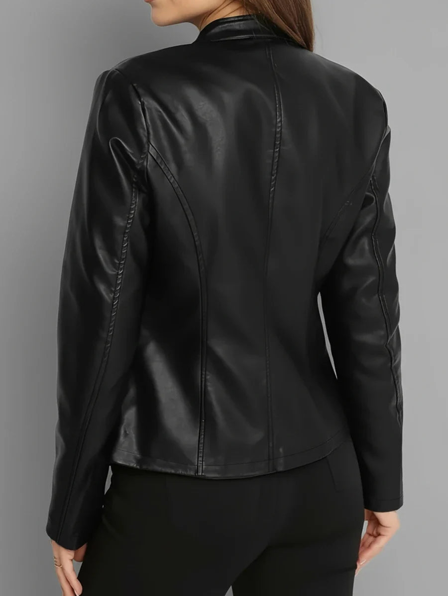Vienna | Stand-Collar Fitted Biker Faux Leather Jacket for Winter