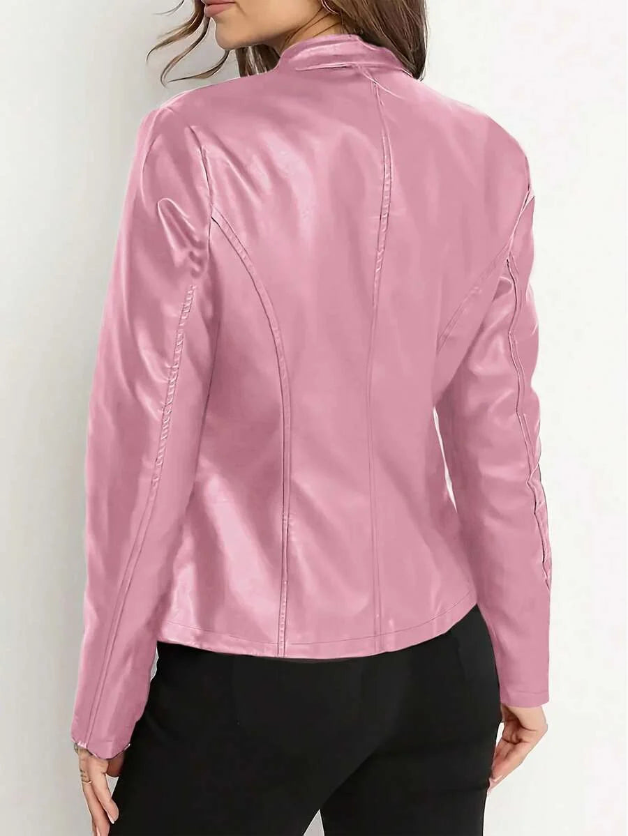 Vienna | Stand-Collar Fitted Biker Faux Leather Jacket for Winter
