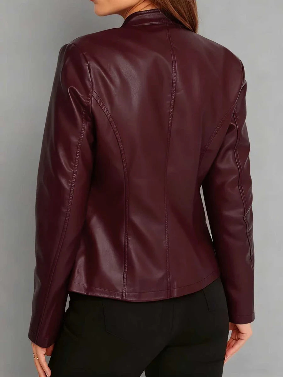 Vienna | Stand-Collar Fitted Biker Faux Leather Jacket for Winter