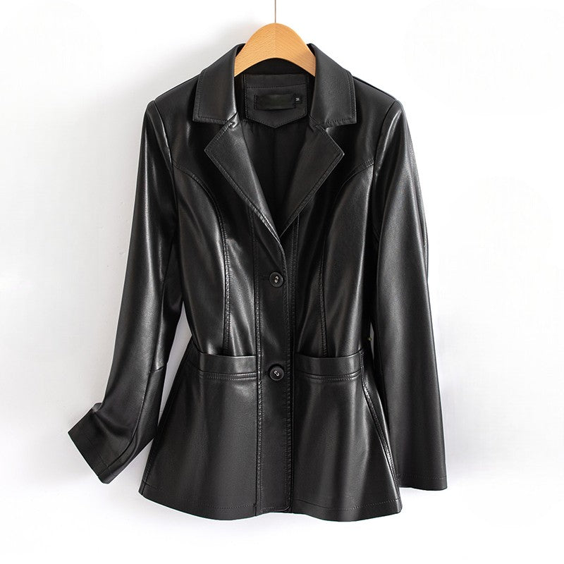 Quintana | Fitted Patch-Pocket Faux Leather Jacket for Winter