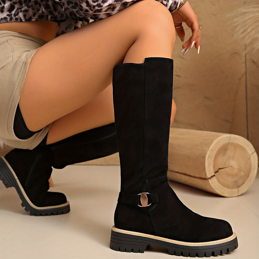 Ivy | Sturdy Suede Knee High Boots with Buckle