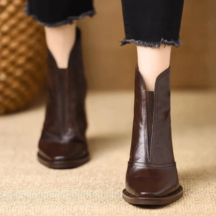Solene | Elegant V-Cut Ankle Boots