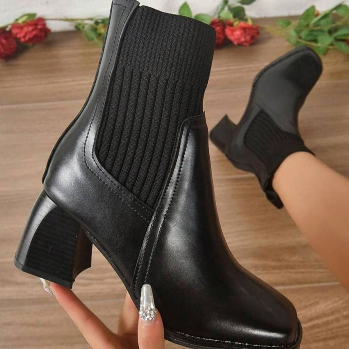 Farrah | Cosy Knit Panel Ankle Boots