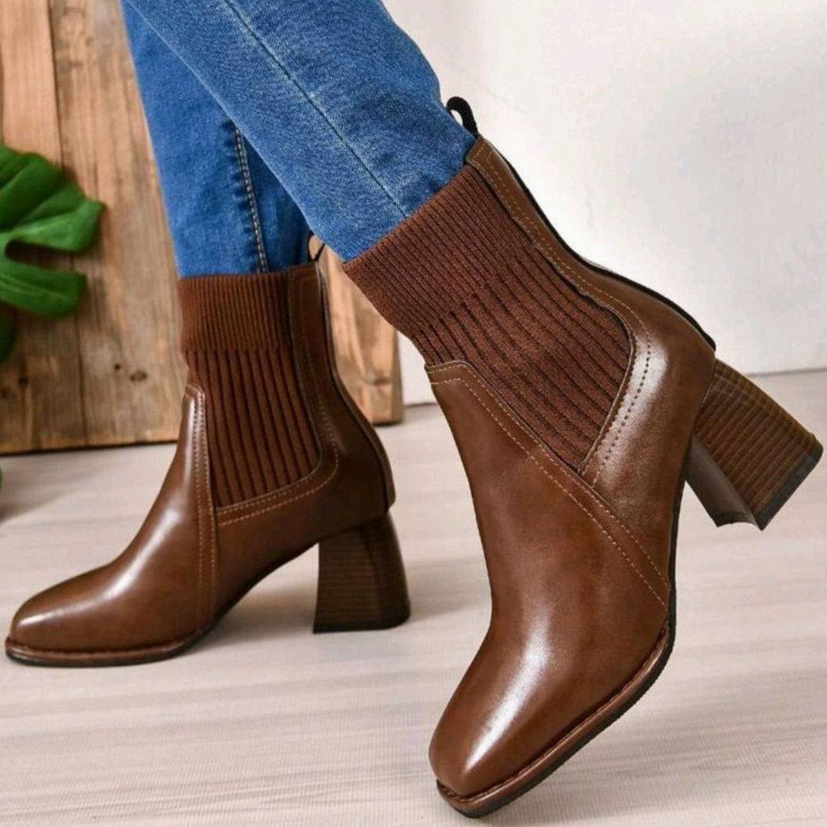 Farrah | Cosy Knit Panel Ankle Boots