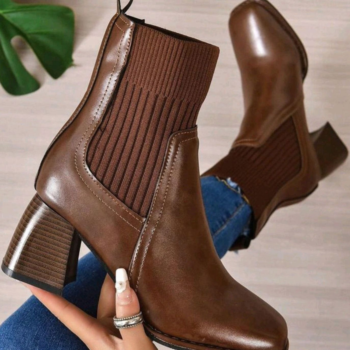 Farrah | Cosy Knit Panel Ankle Boots
