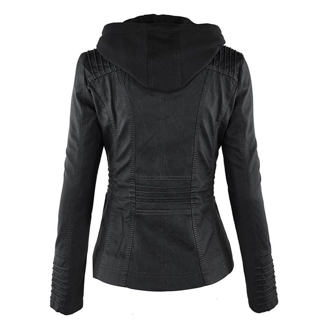 Harlow | Removable-Hood Biker Faux Leather Jacket for Winter