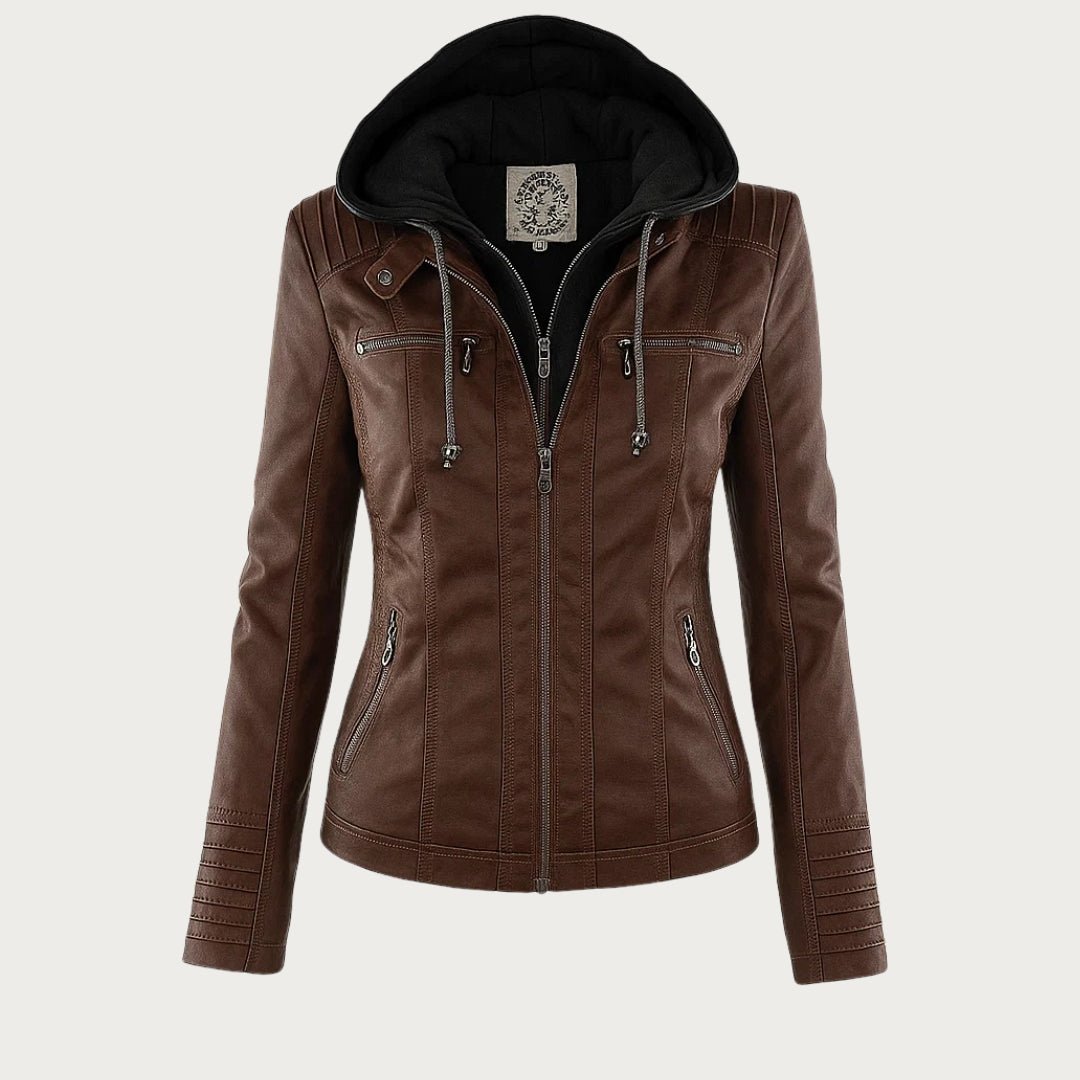 Harlow | Removable-Hood Biker Faux Leather Jacket for Winter