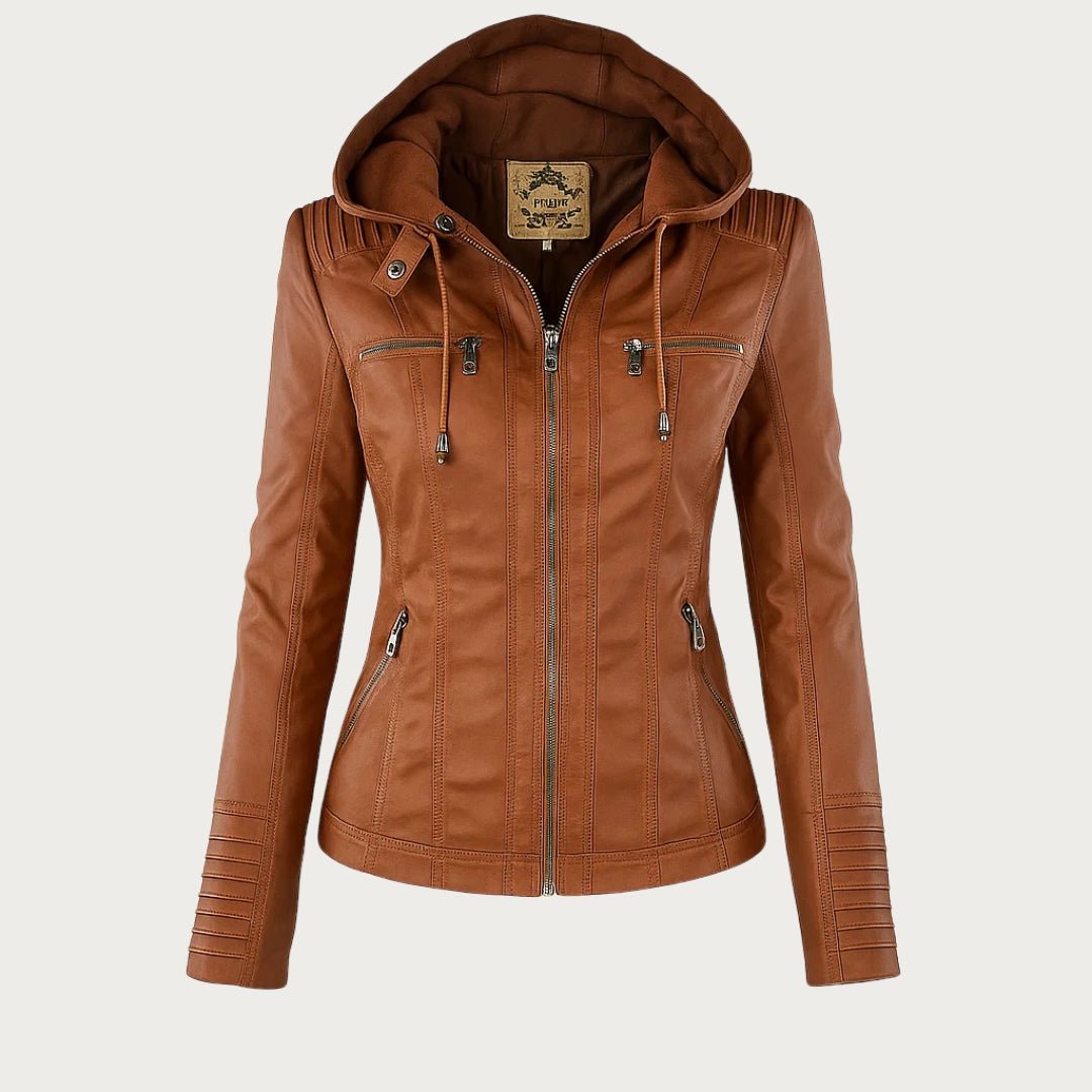Harlow | Removable-Hood Biker Faux Leather Jacket for Winter