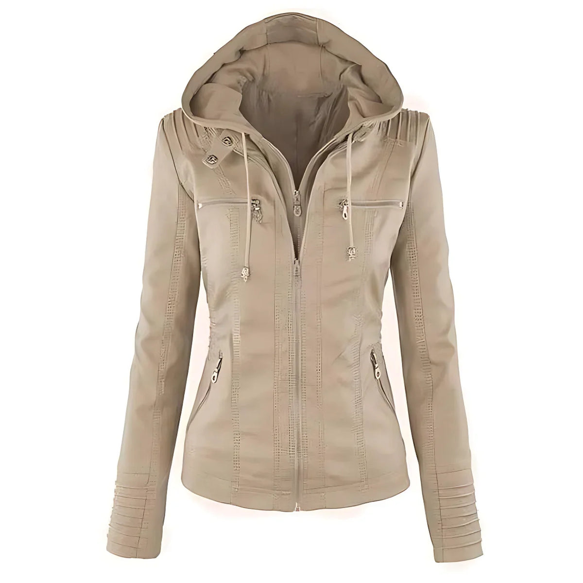 Harlow | Removable-Hood Biker Faux Leather Jacket for Winter