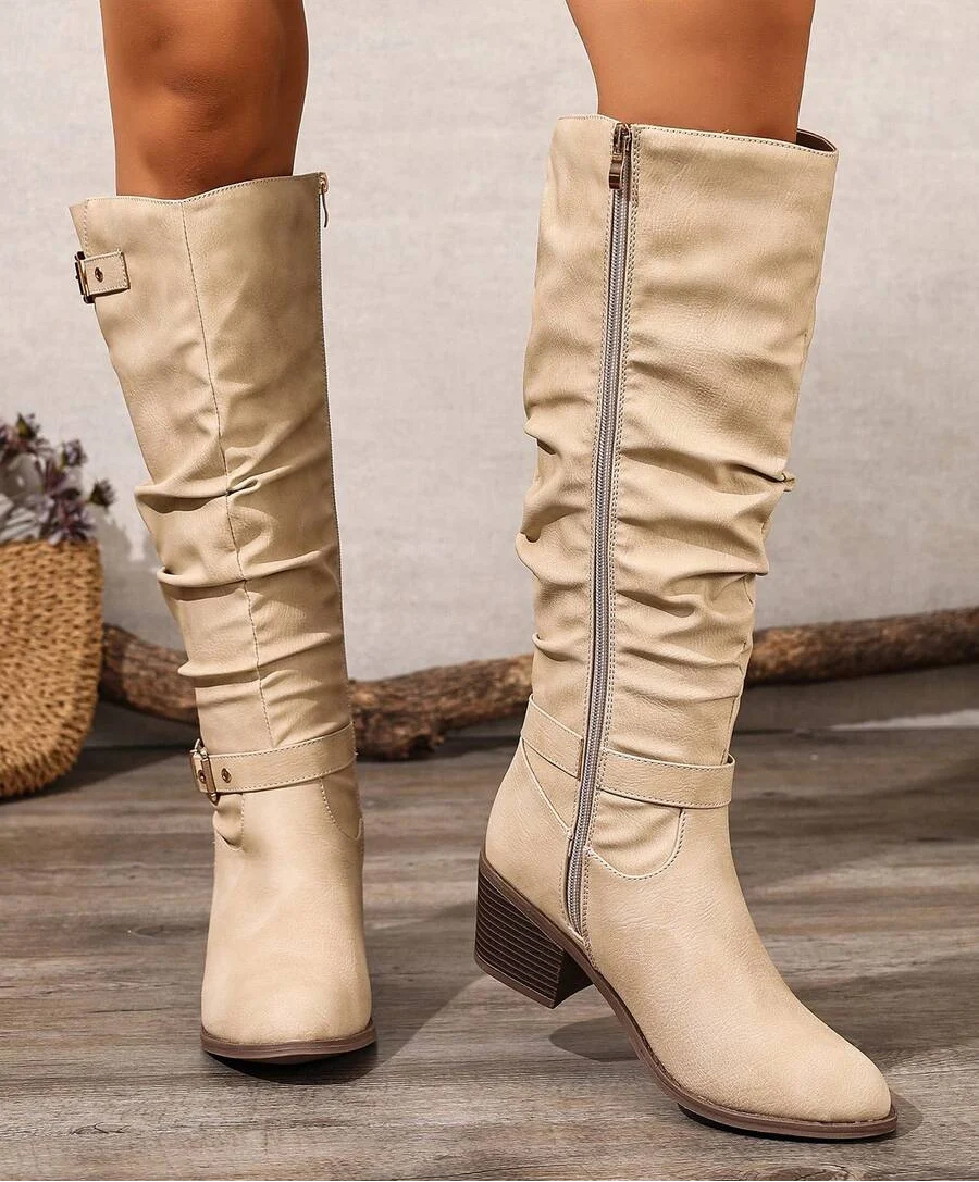 Talia | Relaxed Knee High Boots with Double Buckle