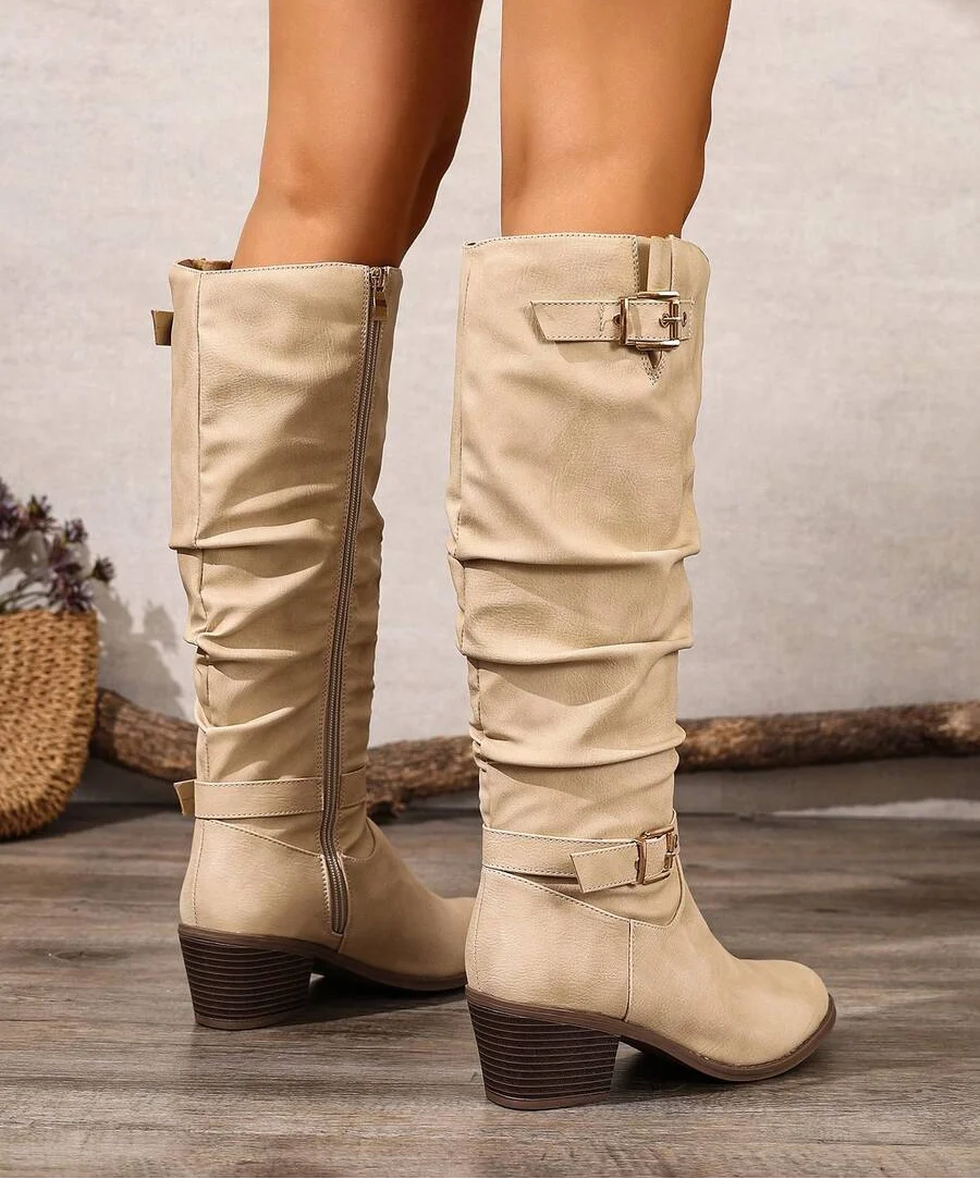 Talia | Relaxed Knee High Boots with Double Buckle