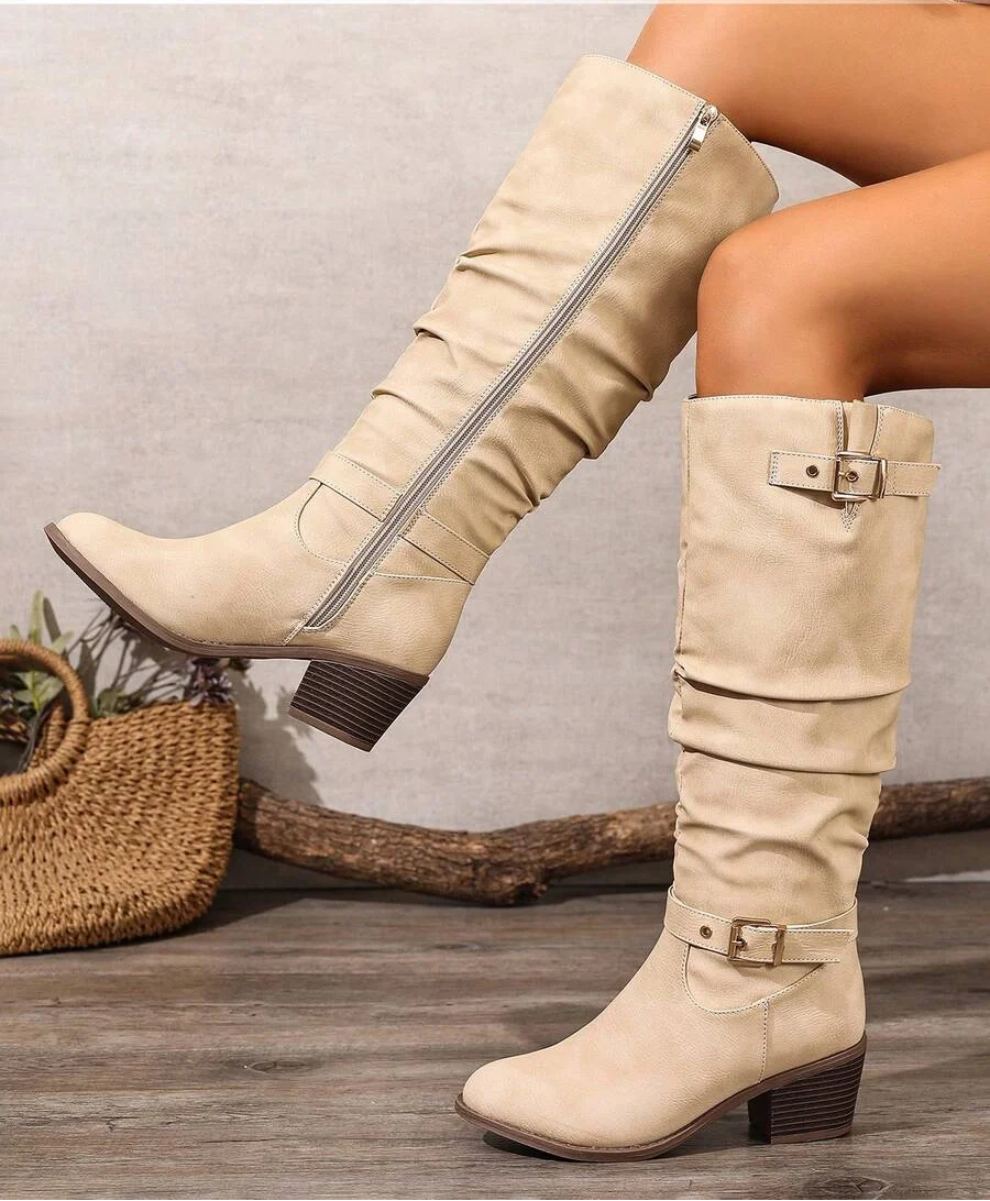 Talia | Relaxed Knee High Boots with Double Buckle