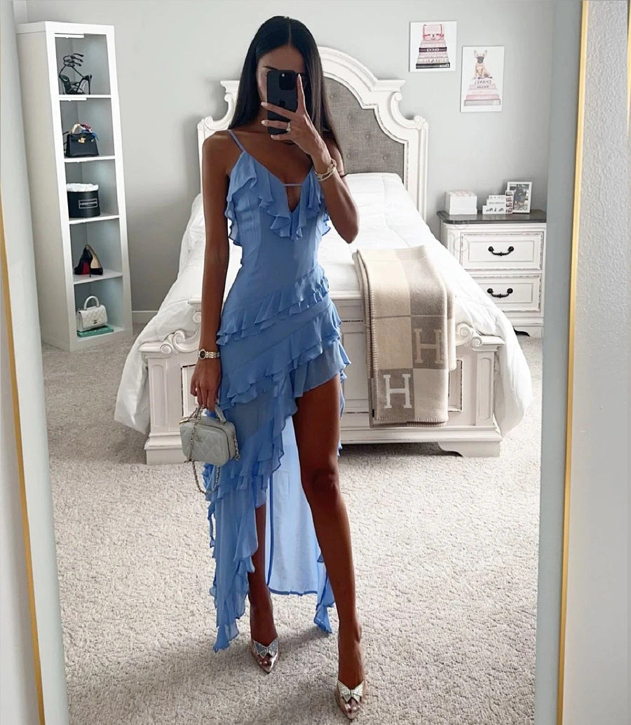 Tindra | Ruffle Wrap High-Low Women's Party Dress