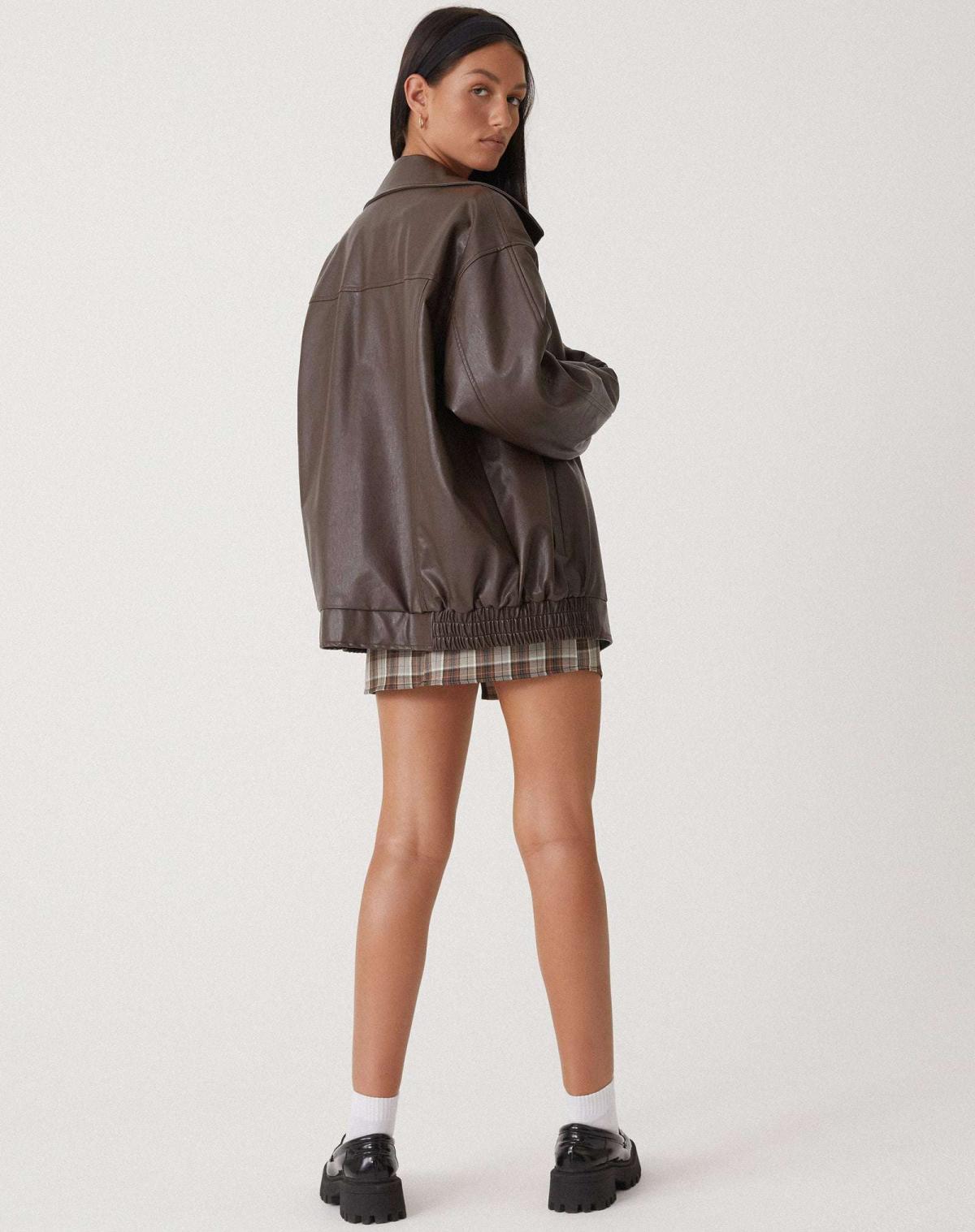 Brynlee | Oversized Zip-Front Bomber Faux Leather Jacket for Winter