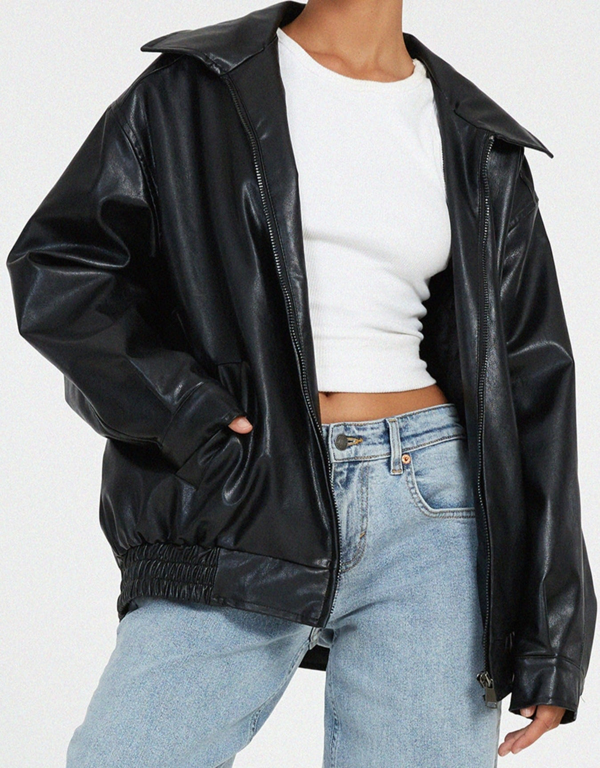 Brynlee | Oversized Zip-Front Bomber Faux Leather Jacket for Winter