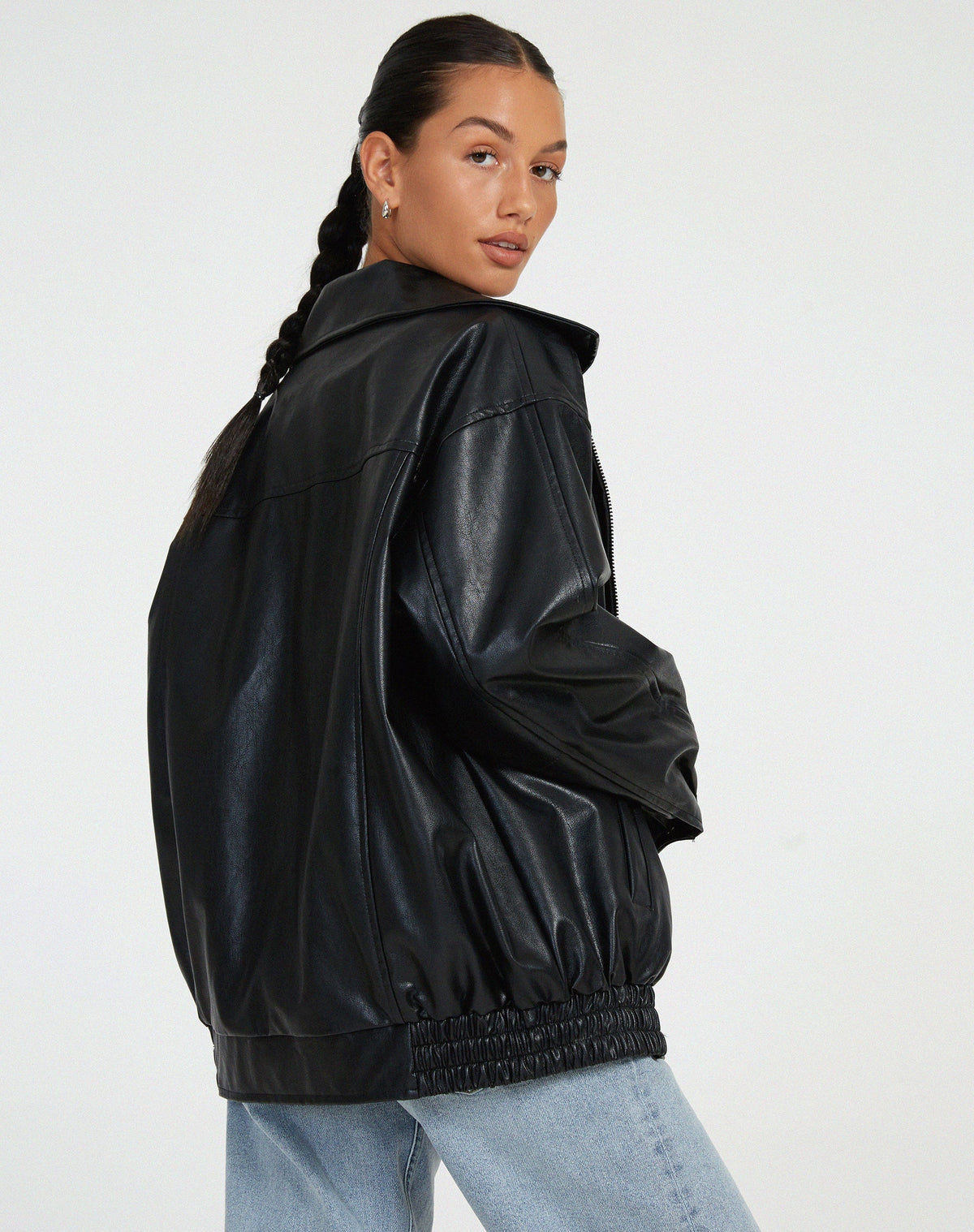 Brynlee | Oversized Zip-Front Bomber Faux Leather Jacket for Winter