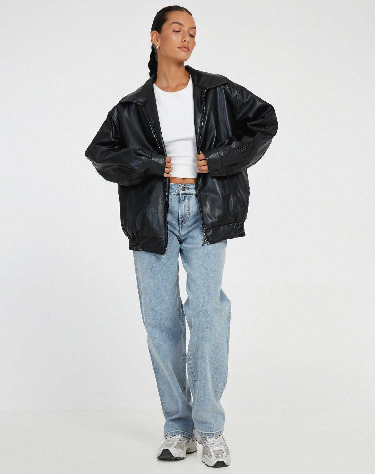 Brynlee | Oversized Zip-Front Bomber Faux Leather Jacket for Winter