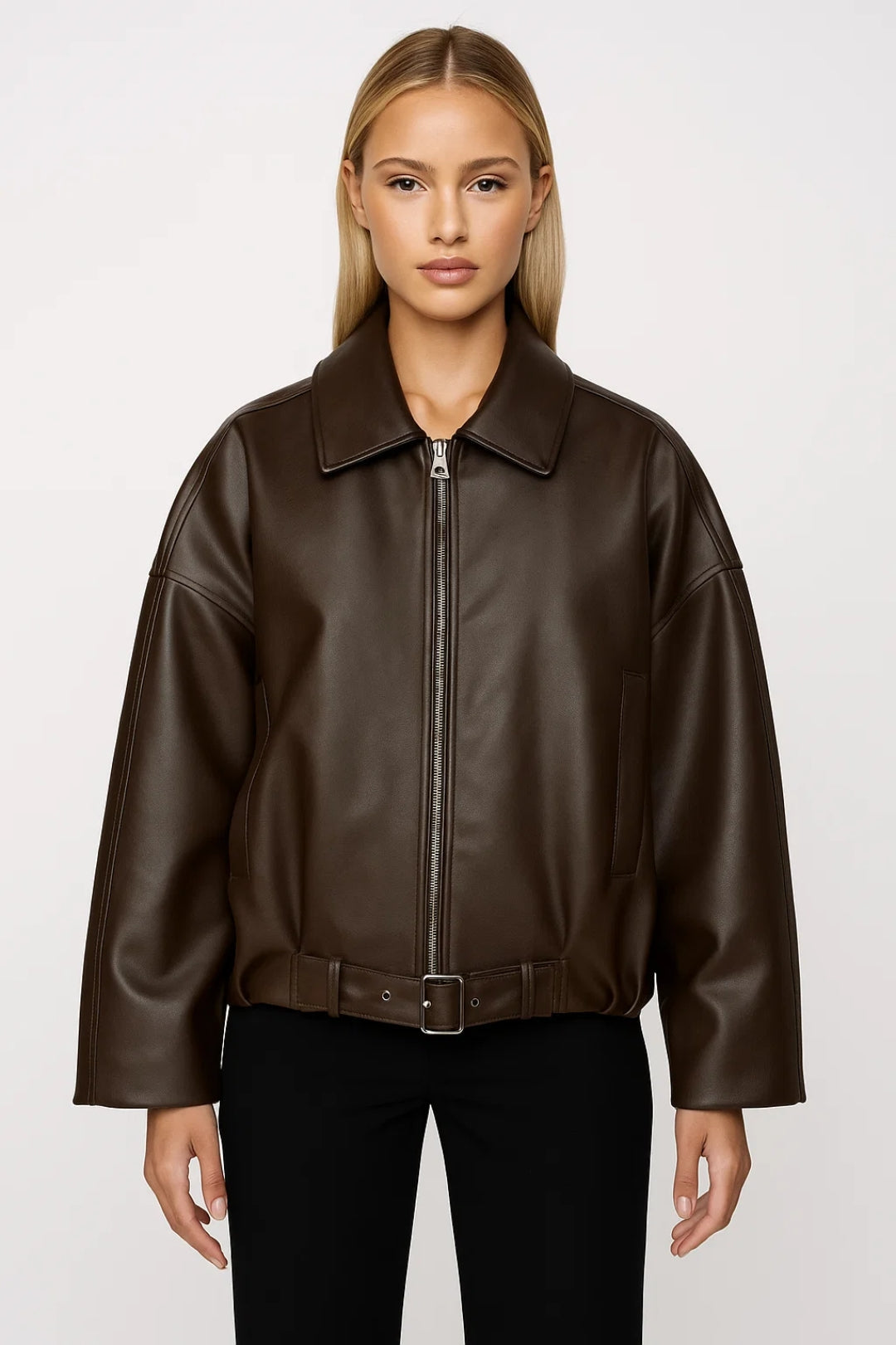 Everly | Belted Oversized Faux Leather Jacket for Winter