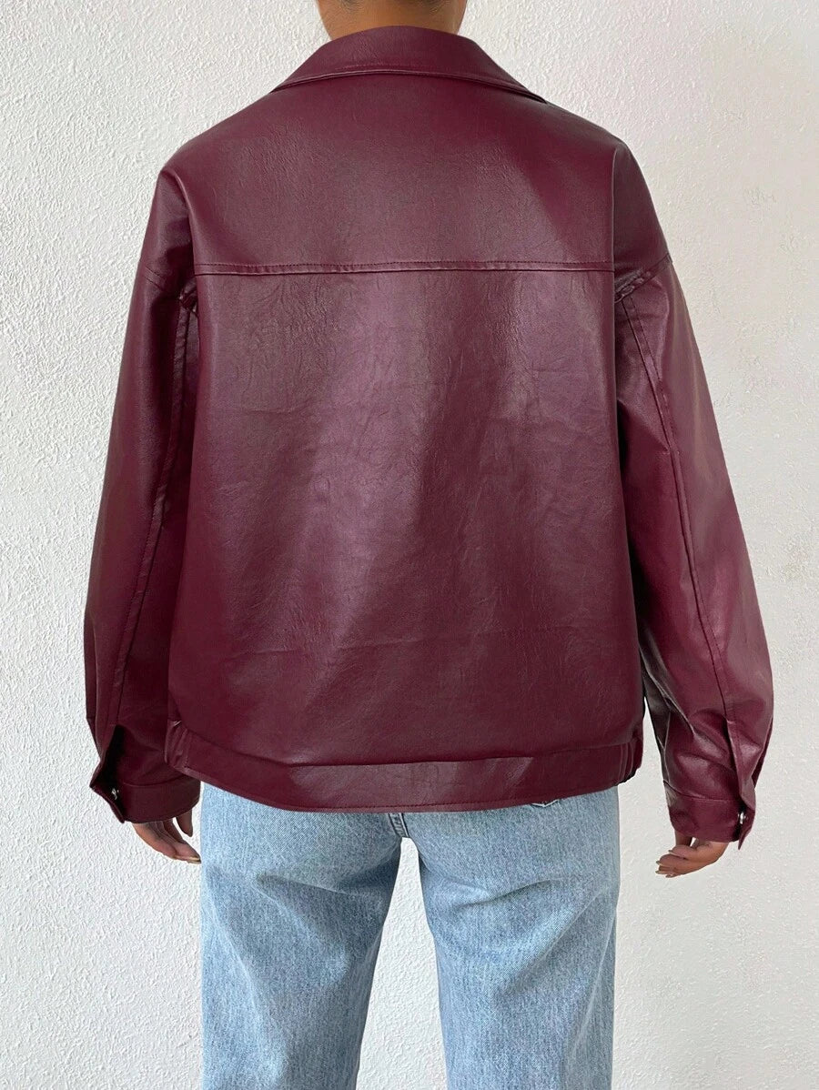 Paisley | Drop-Shoulder Oversized Faux Leather Jacket for Winter