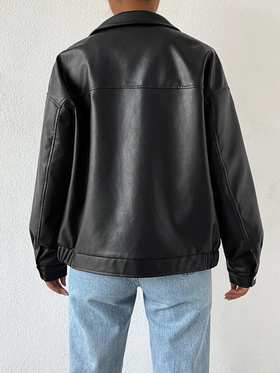 Paisley | Drop-Shoulder Oversized Faux Leather Jacket for Winter