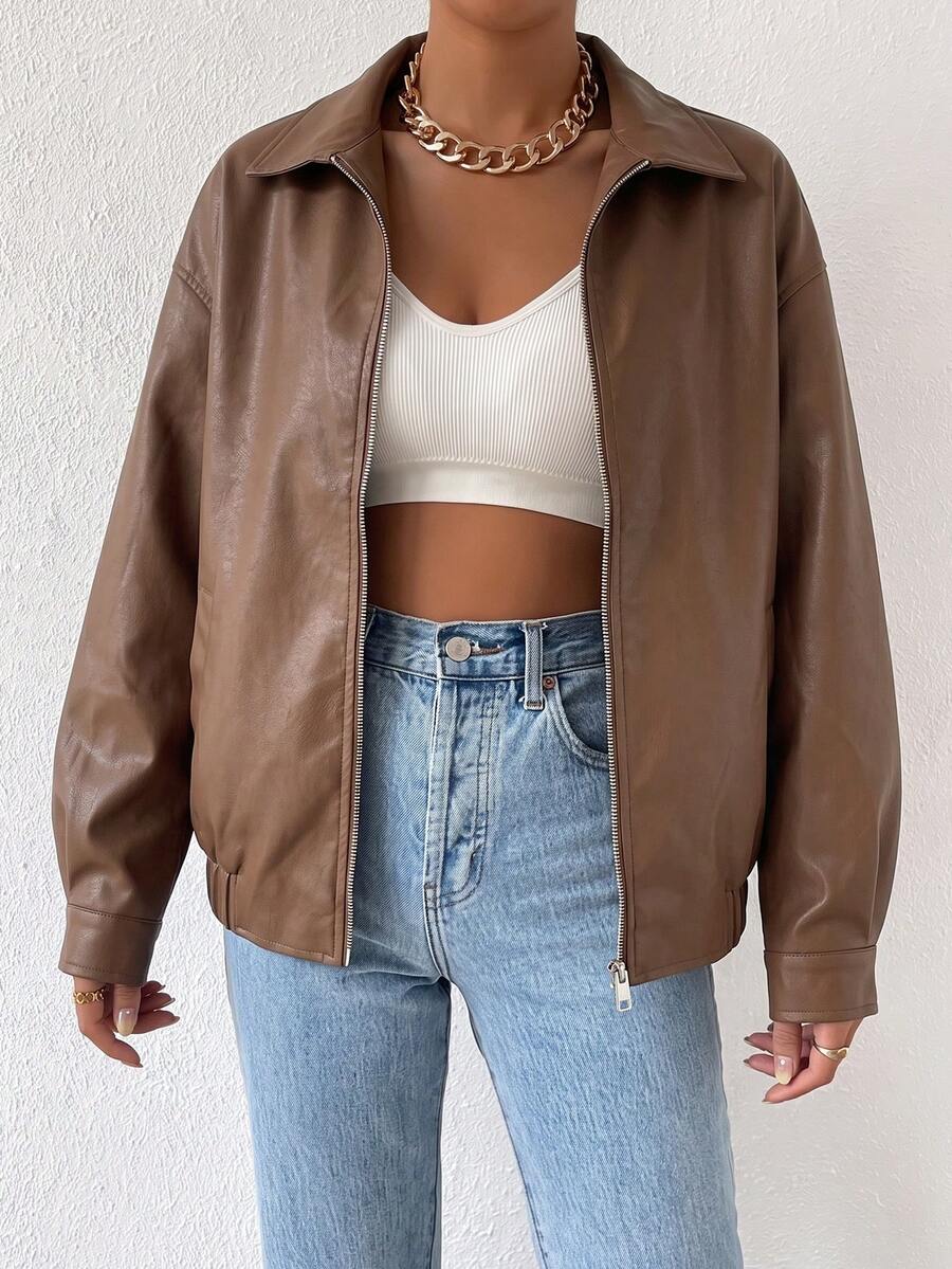 Paisley | Drop-Shoulder Oversized Faux Leather Jacket for Winter