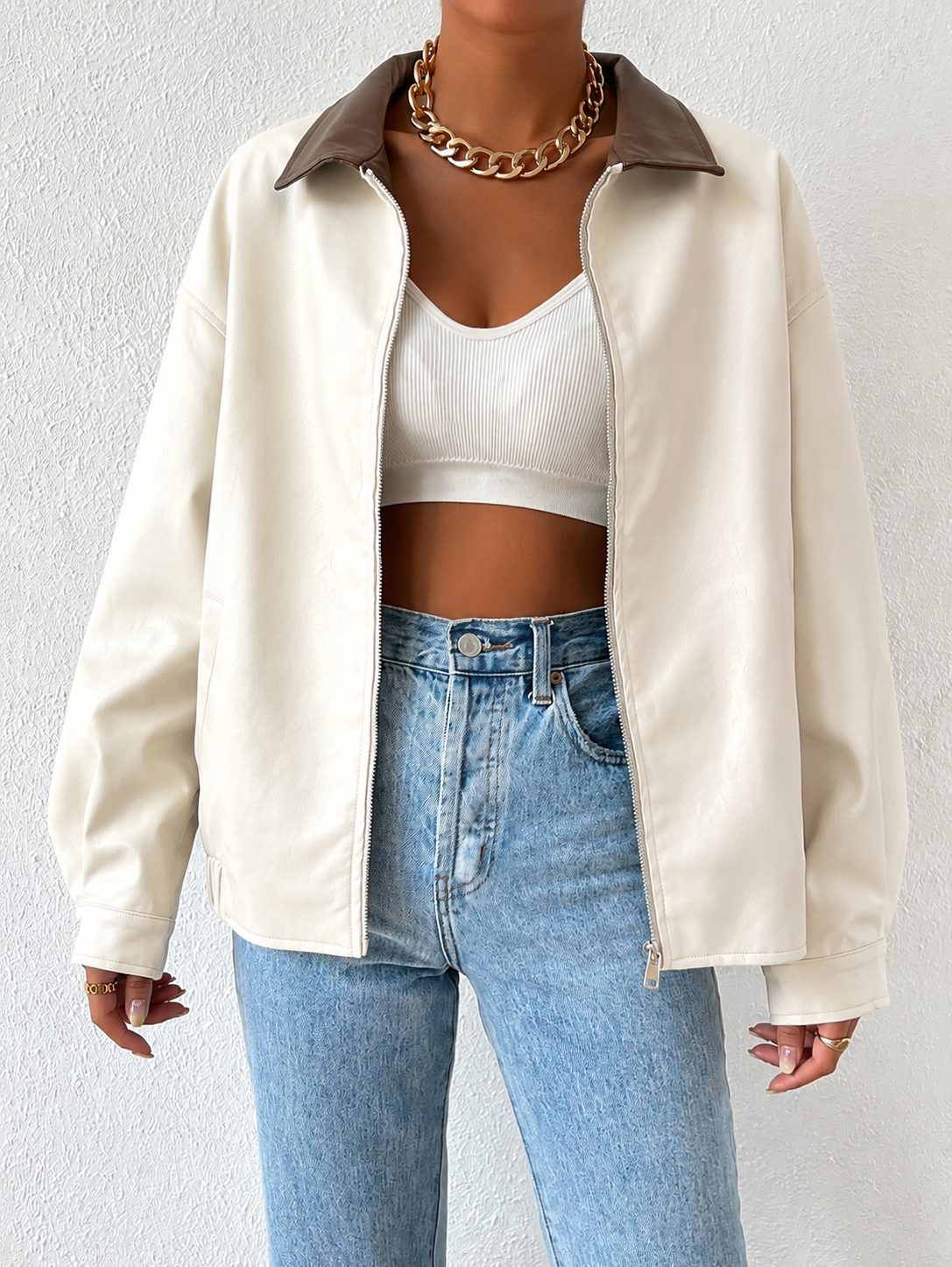 Paisley | Drop-Shoulder Oversized Faux Leather Jacket for Winter