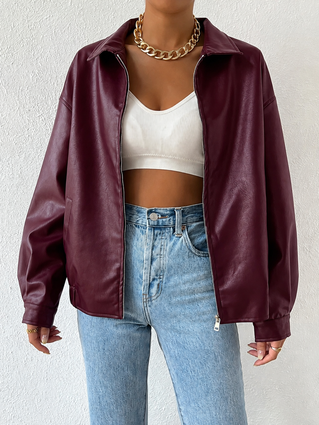 Paisley | Drop-Shoulder Oversized Faux Leather Jacket for Winter