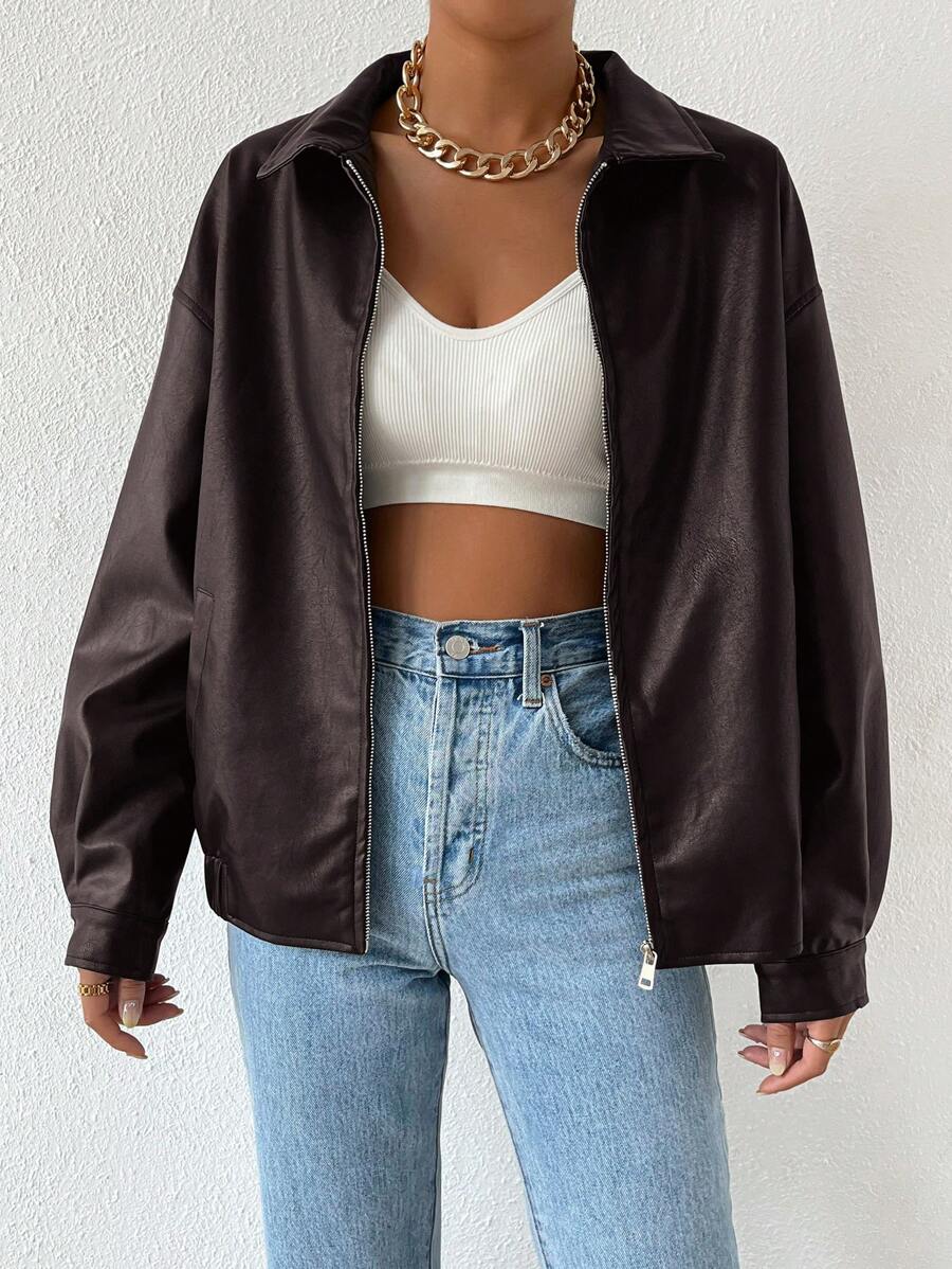 Paisley | Drop-Shoulder Oversized Faux Leather Jacket for Winter