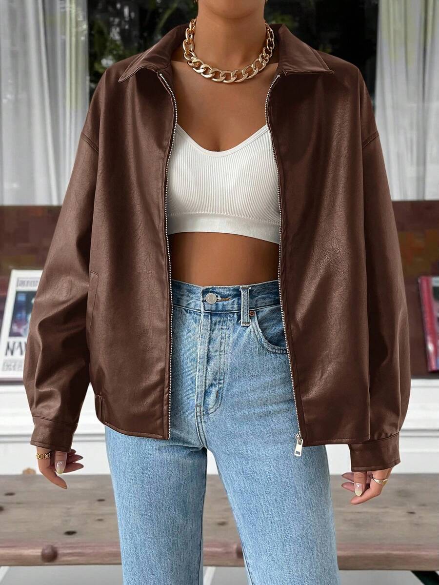 Paisley | Drop-Shoulder Oversized Faux Leather Jacket for Winter