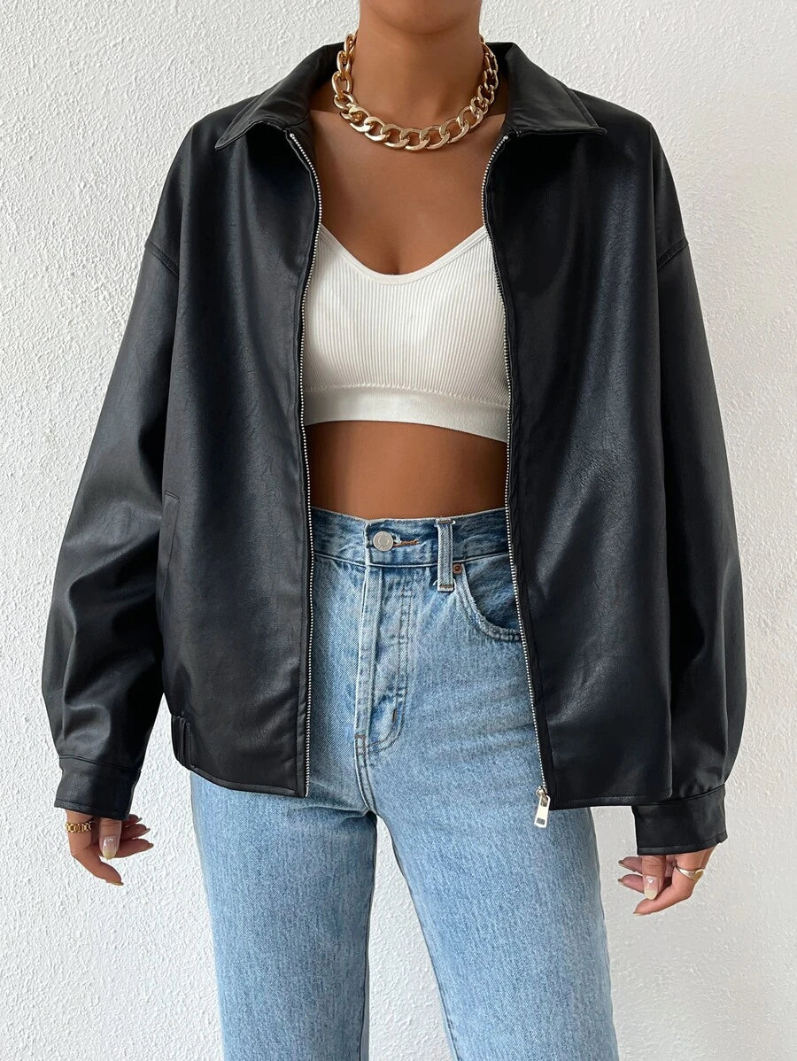 Paisley | Drop-Shoulder Oversized Faux Leather Jacket for Winter