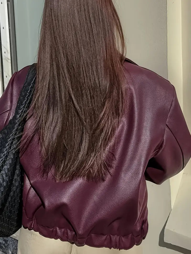Xanthe | Oversized Elasticated-Hem Faux Leather Jacket for Winter