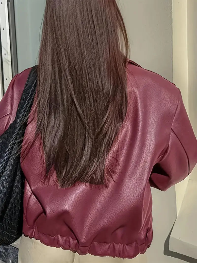 Xanthe | Oversized Elasticated-Hem Faux Leather Jacket for Winter