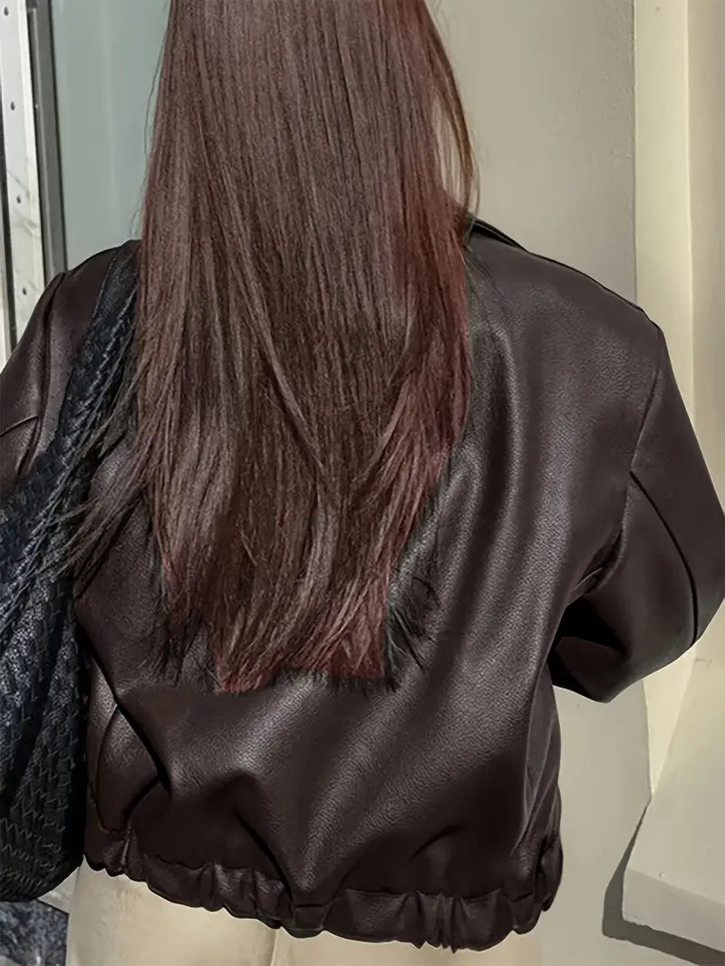 Xanthe | Oversized Elasticated-Hem Faux Leather Jacket for Winter