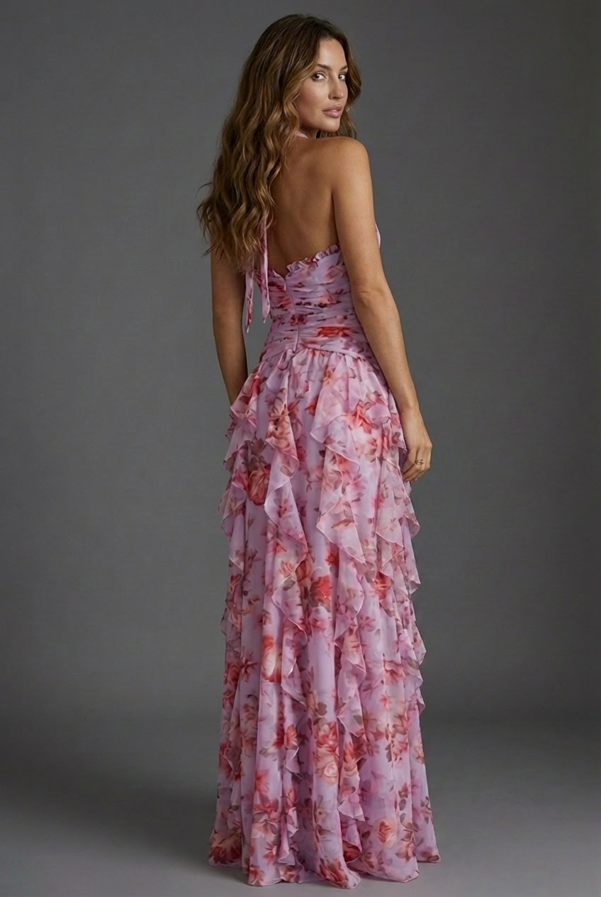 Katriel | Floral Halter Ruffle Women's Party Dress