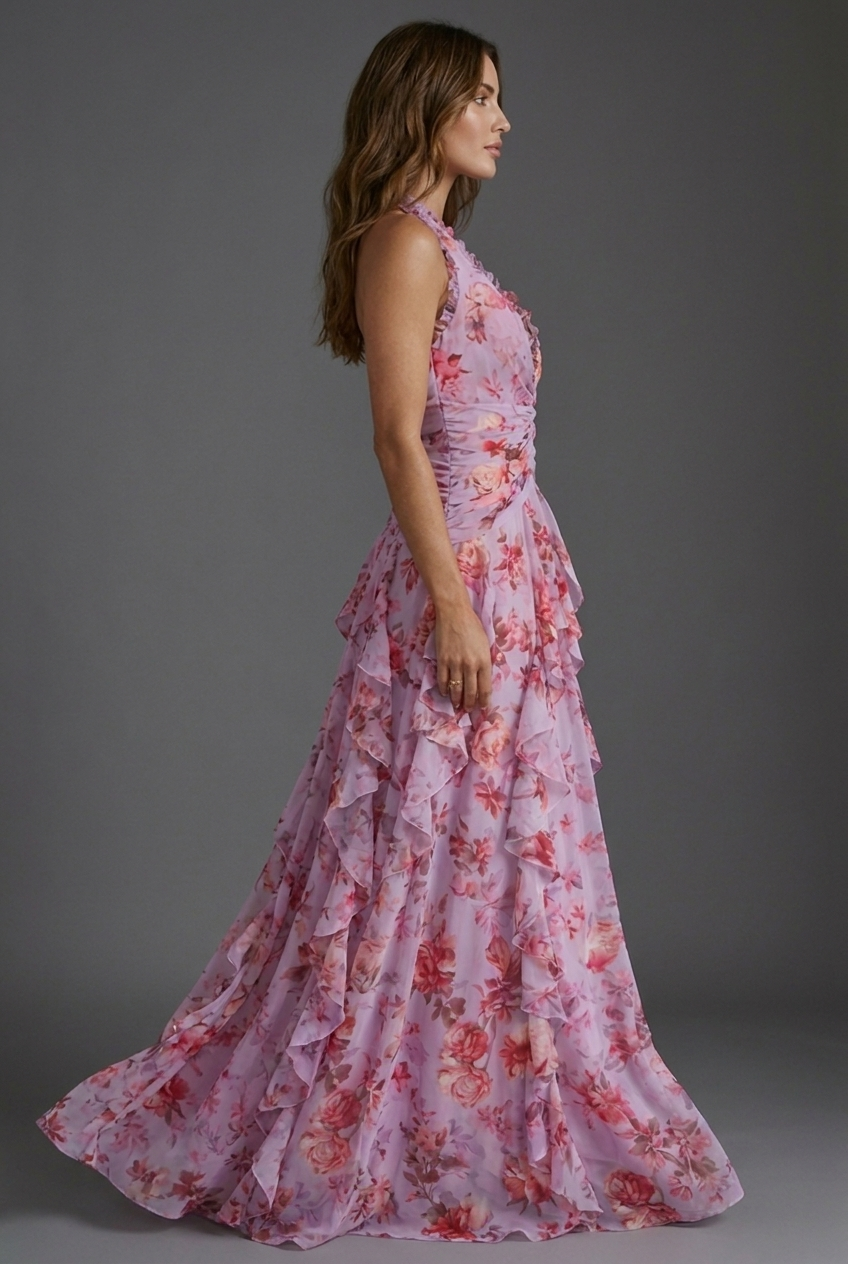 Katriel | Floral Halter Ruffle Women's Party Dress