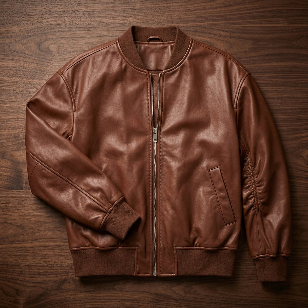 Raine | Ribbed-Trim Bomber Faux Leather Jacket for Winter